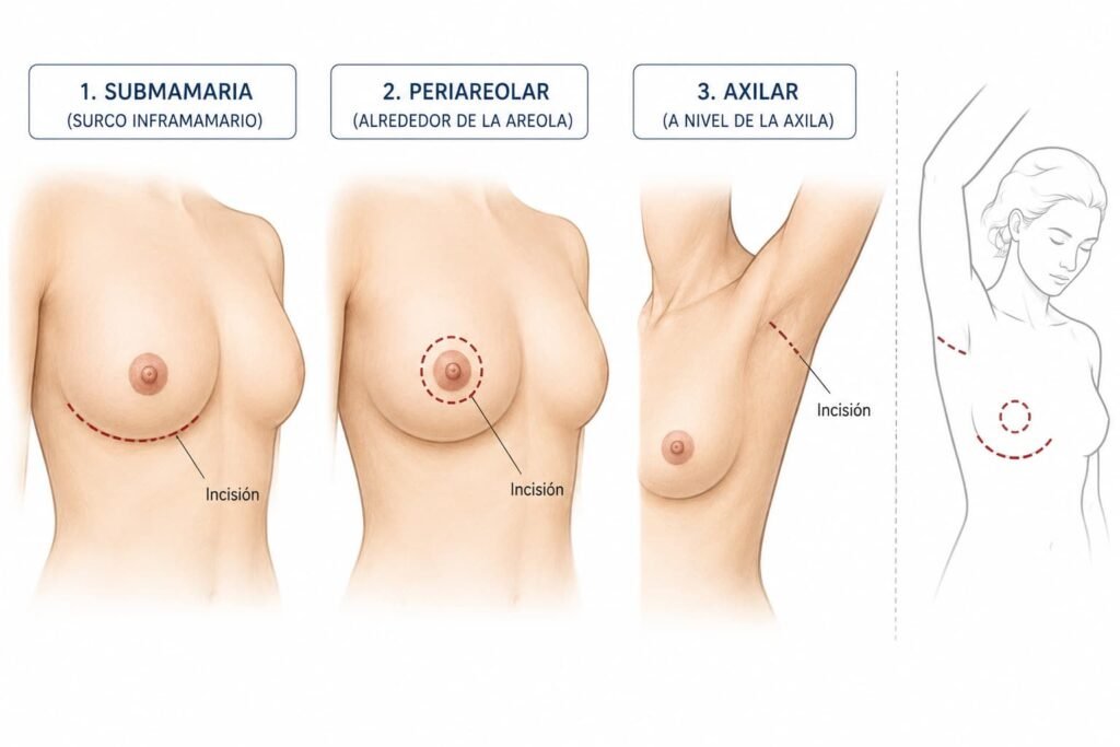 lugar de incisión en el aumento de pecho Clínica Dr. Sanz