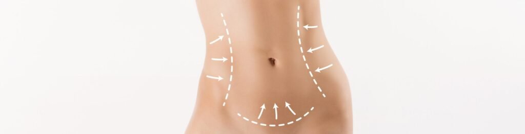 Body correction with the help of plastic surgery on white background