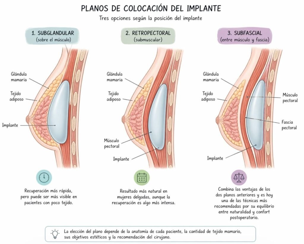 colocación de implantes mamarios en operación de aumento de pecho